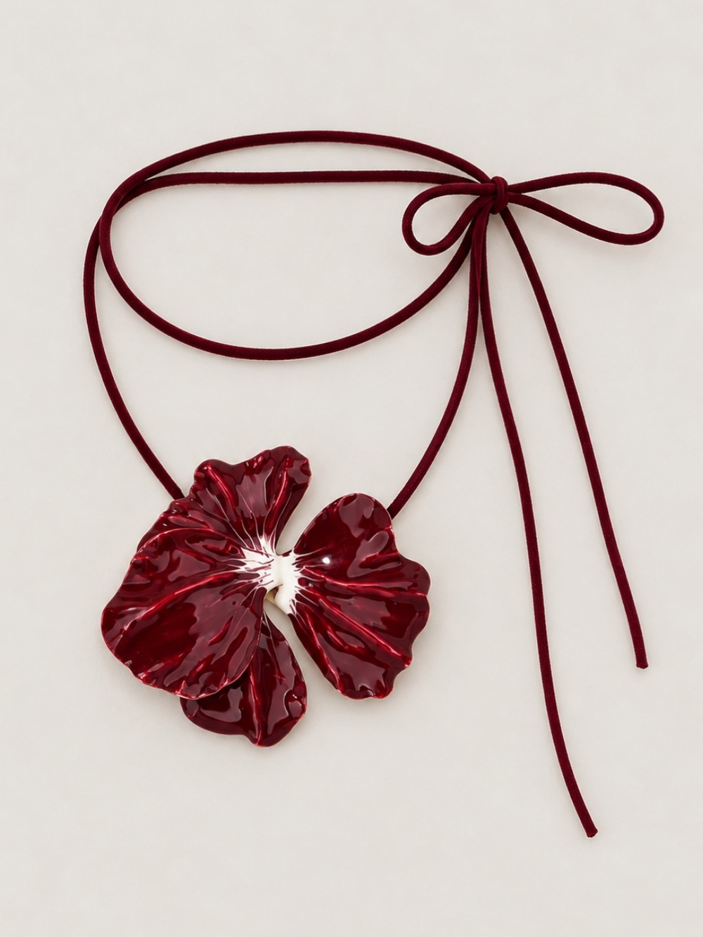 New! Cranberry Flower Cord Necklace NWOT